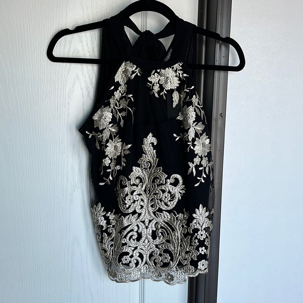 Gold embroidered halter top